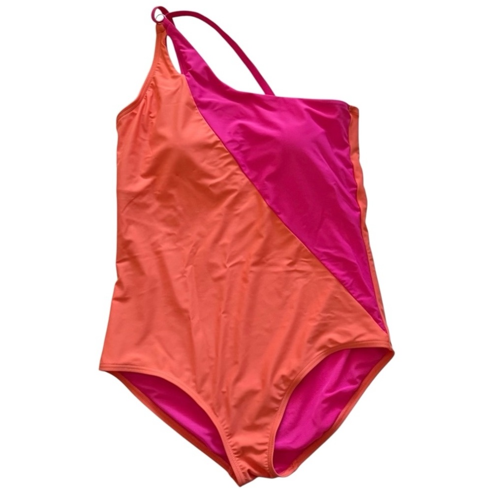 Lands’ End Color Block One-Shoulder Tummy Control One Piece Swimsuit Size 16